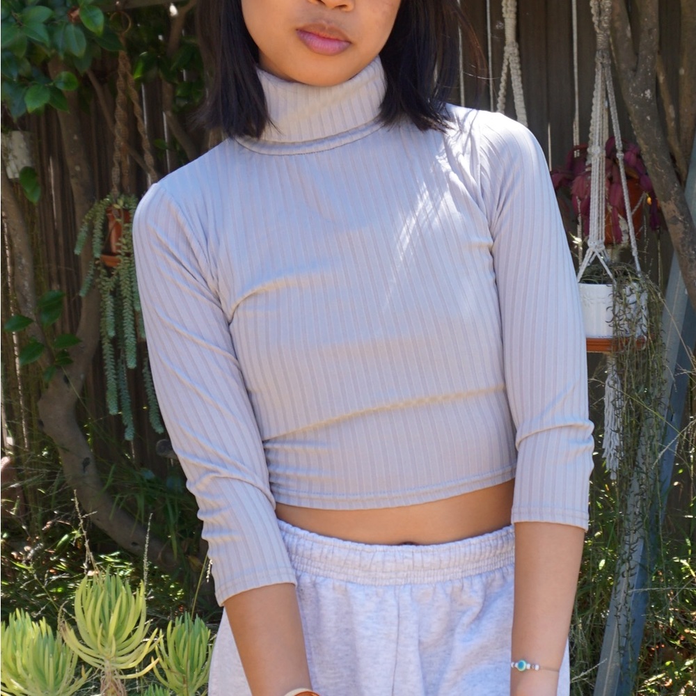 Grey Turtleneck Crop Top